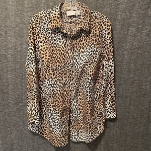 Chicos Top Women 2 Large Leopard No Iron Button Long Sleeve Shirt Office Capsule